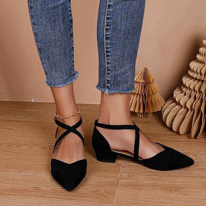 Ballerines à Bout Pointu avec Lanière Croisée pour Femme