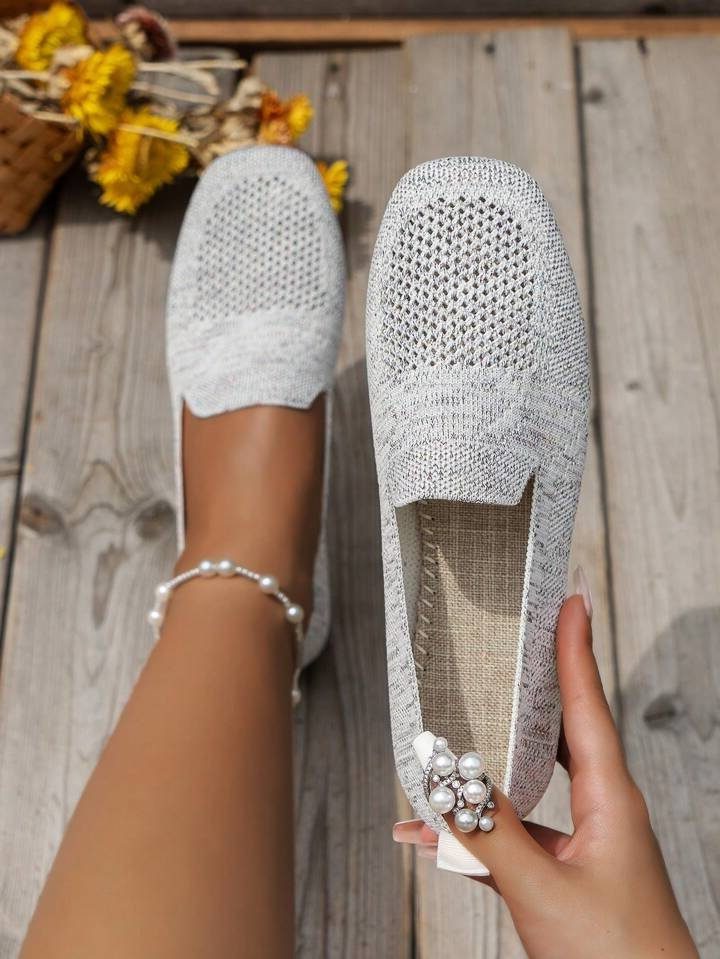 Ballerines Pailletées Plates pour Femme - Blanc