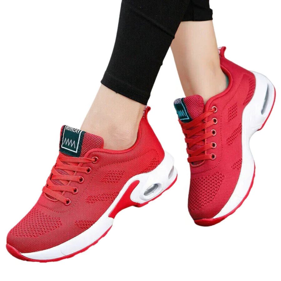 Baskets à Lacets avec Semelle Coussinée pour Femme - Rouge