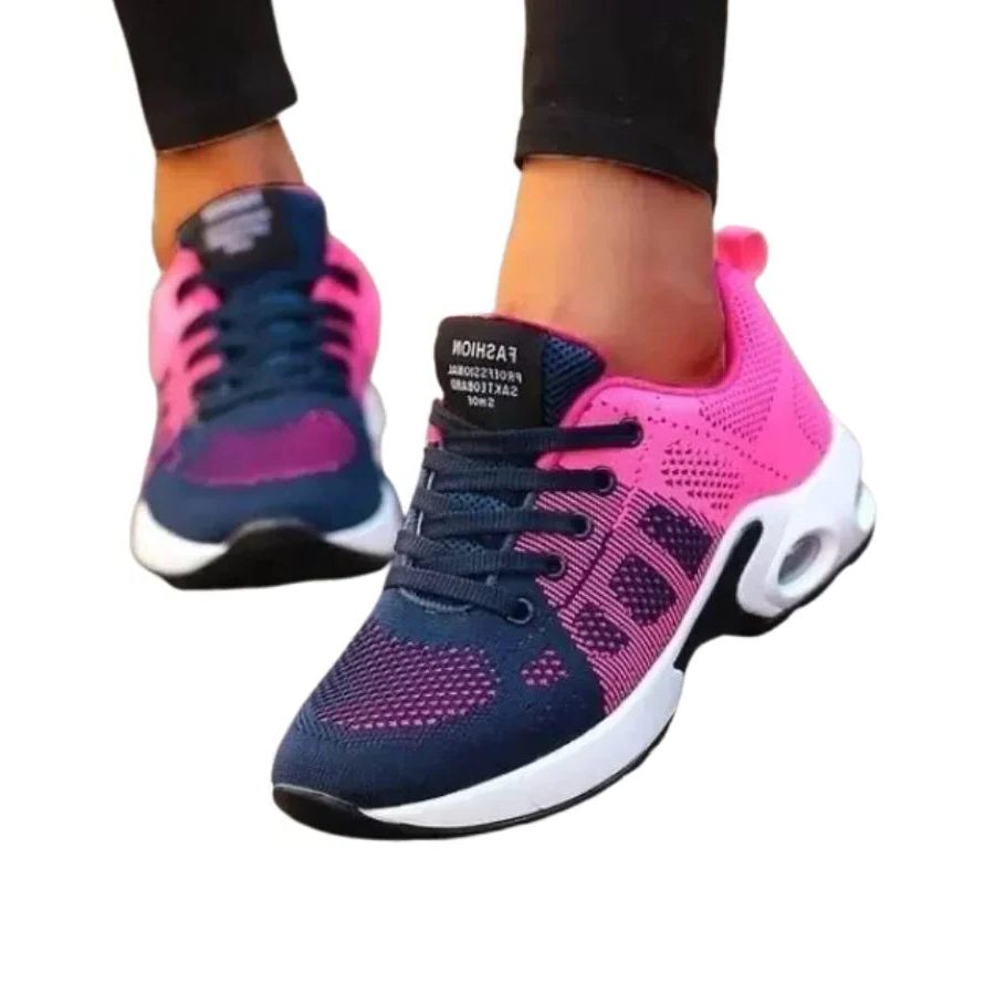 Baskets à Lacets avec Semelle Coussinée pour Femme - Rose/Bleu
