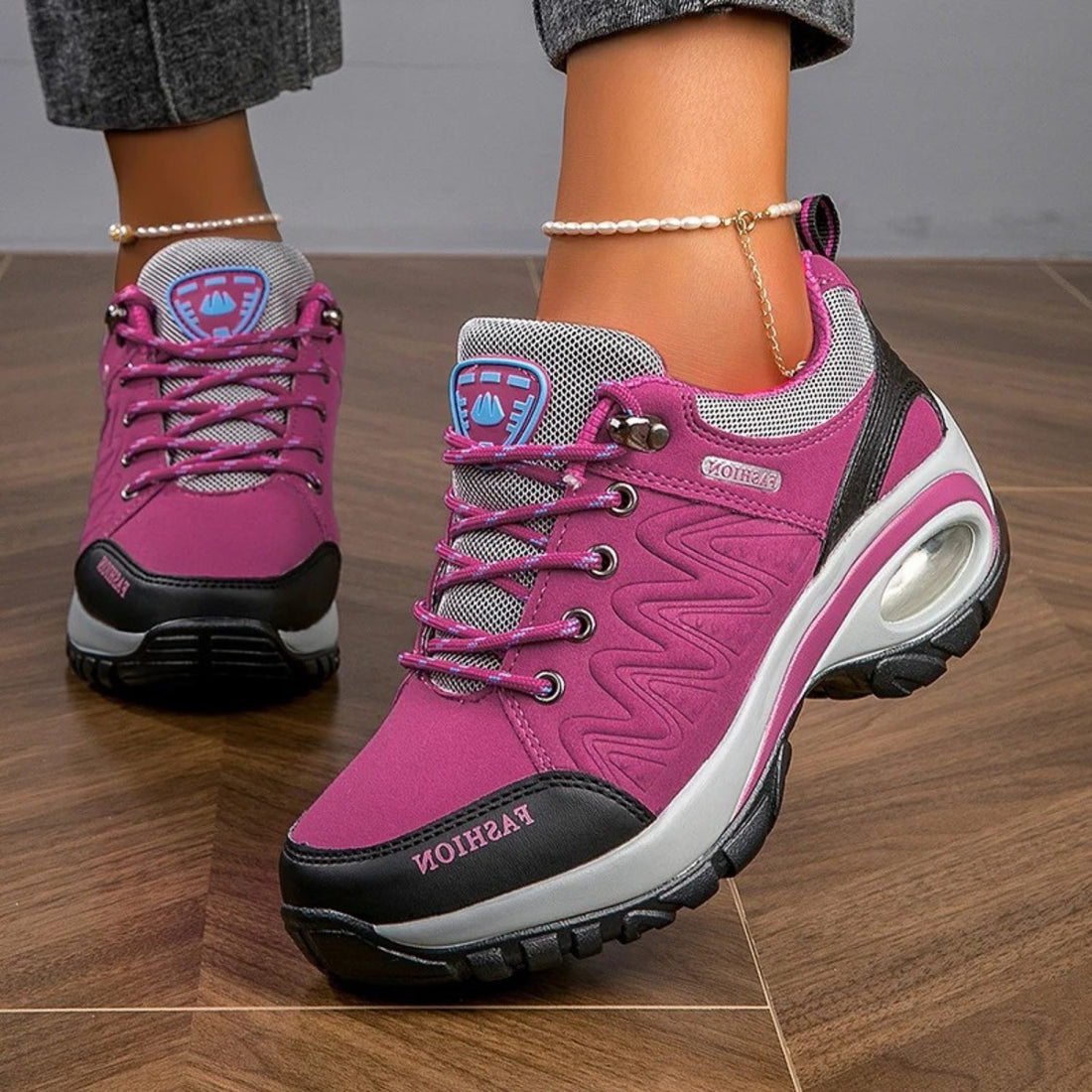 Baskets à Lacets avec Talon Bloc pour Femme
