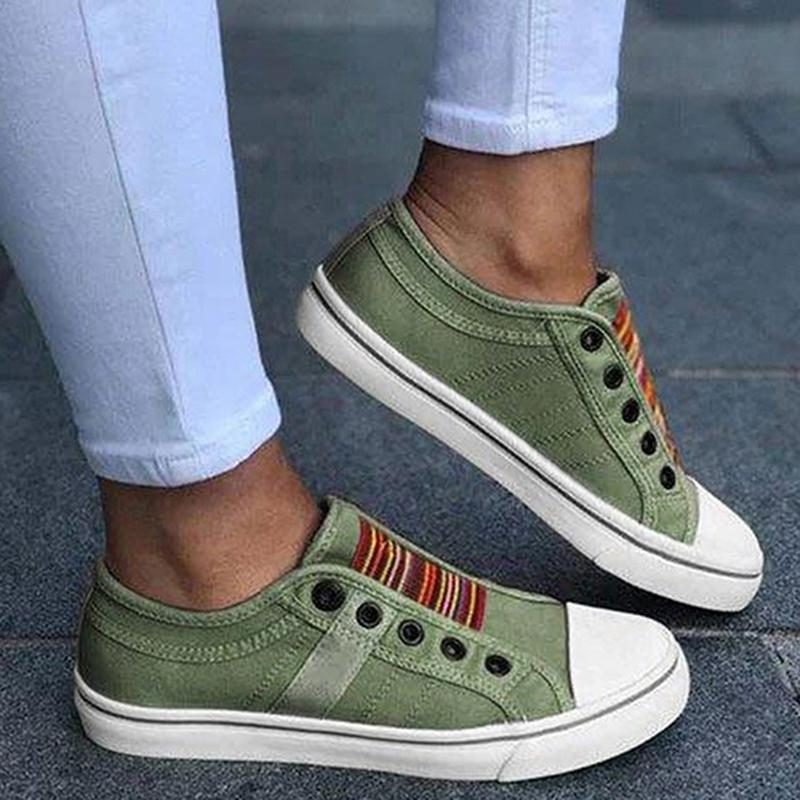 Baskets à Lacets Rayées pour Femme - Vert