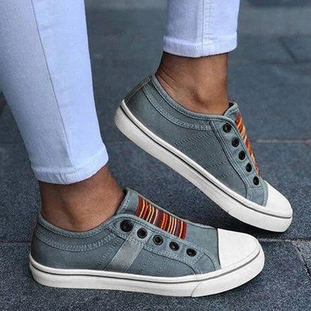 Baskets à Lacets Rayées pour Femme - Gris
