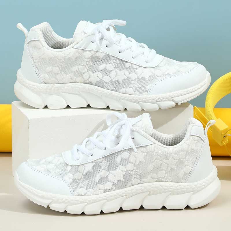 Baskets à Talon Massif Lacées pour Femme - Blanc
