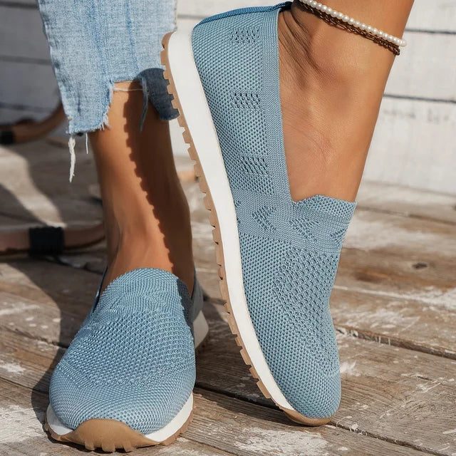 Baskets Tricotées à Semelle Épaisse pour Femme - Bleu ciel