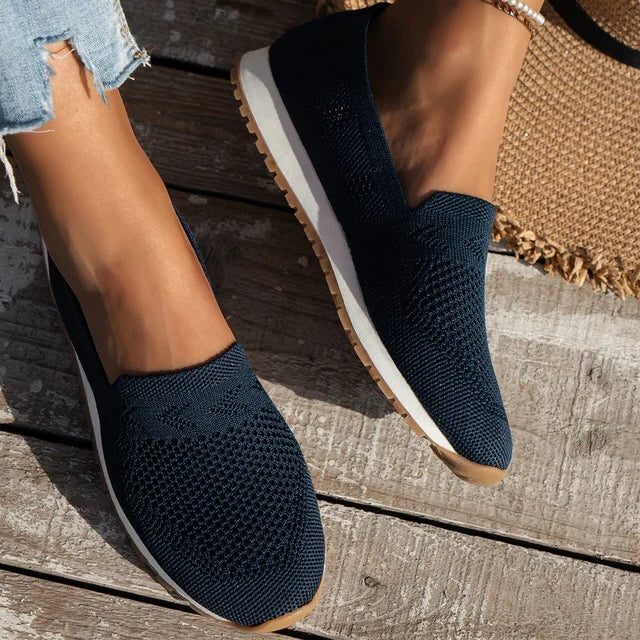 Baskets Tricotées à Semelle Épaisse pour Femme - Bleu marine
