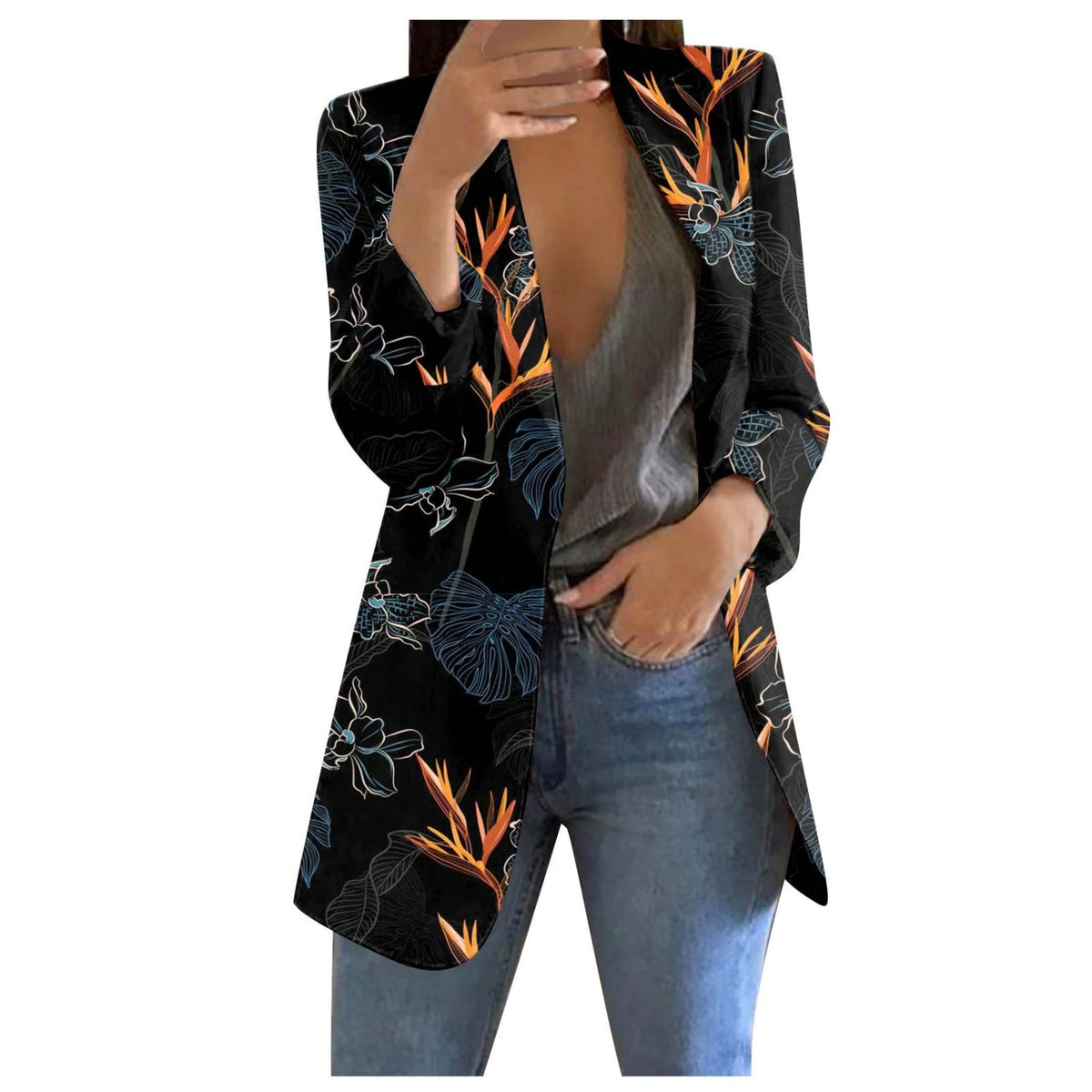 Blazer Cropped Imprimé pour Femme - Noir