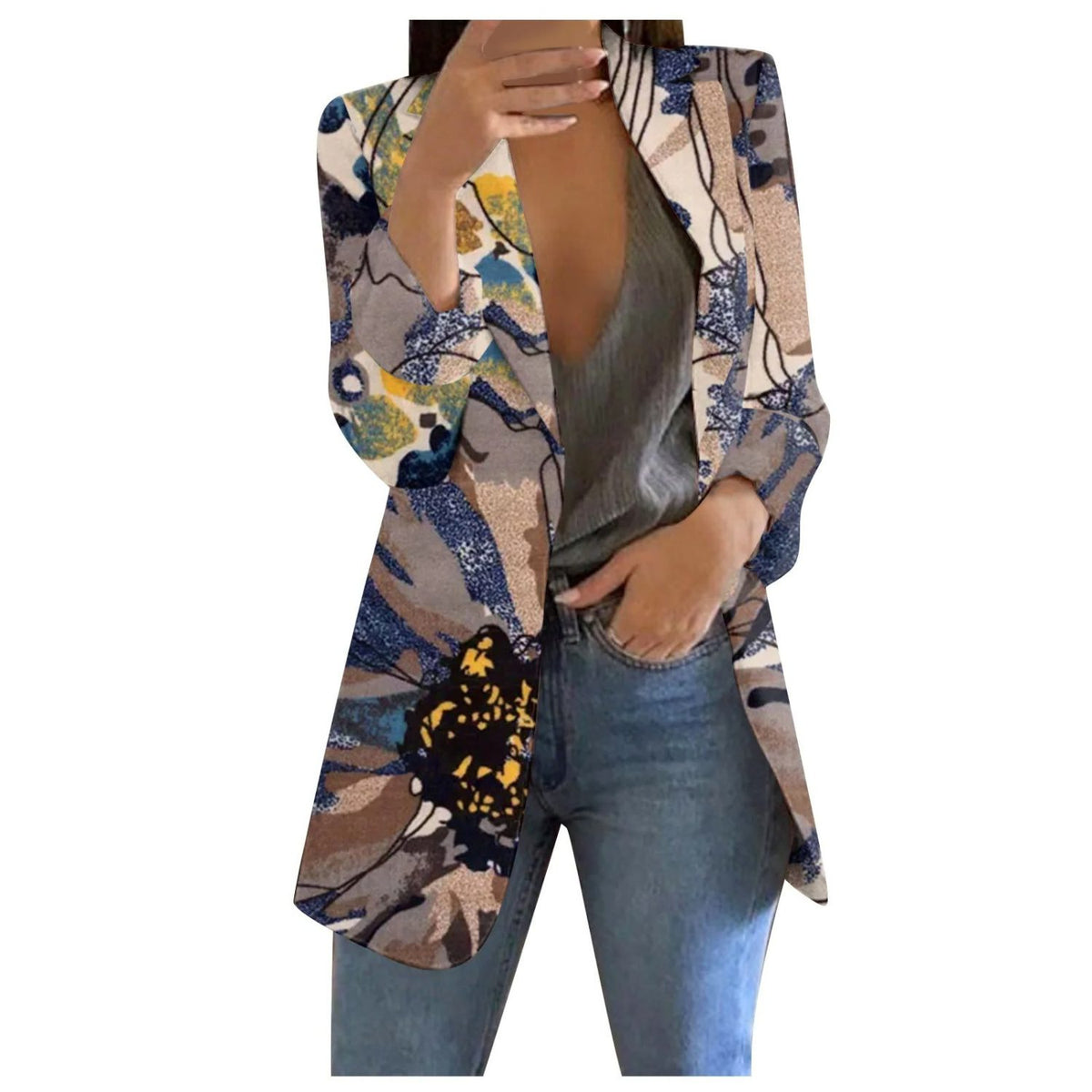 Blazer Cropped Imprimé pour Femme - Marron foncé