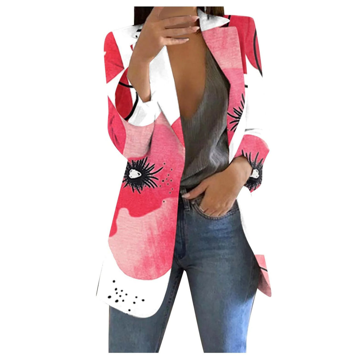 Blazer Cropped Imprimé pour Femme - Blanc-rose