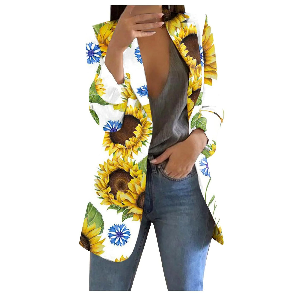 Blazer Cropped Imprimé pour Femme - Blanc-jaune
