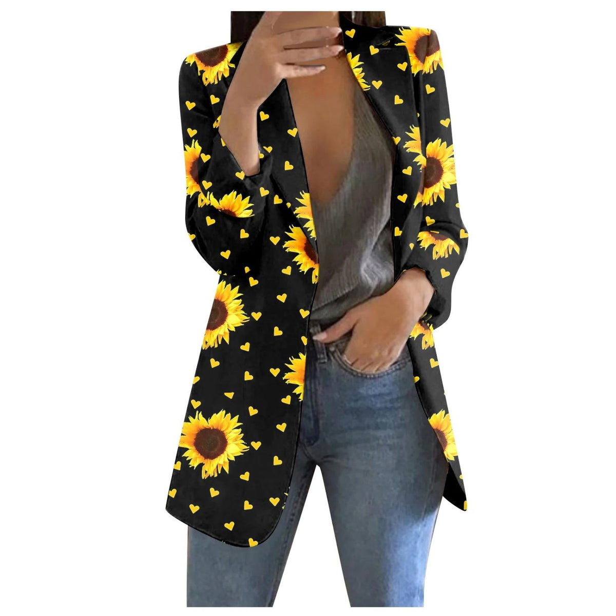 Blazer Cropped Imprimé pour Femme - Noir-jaune