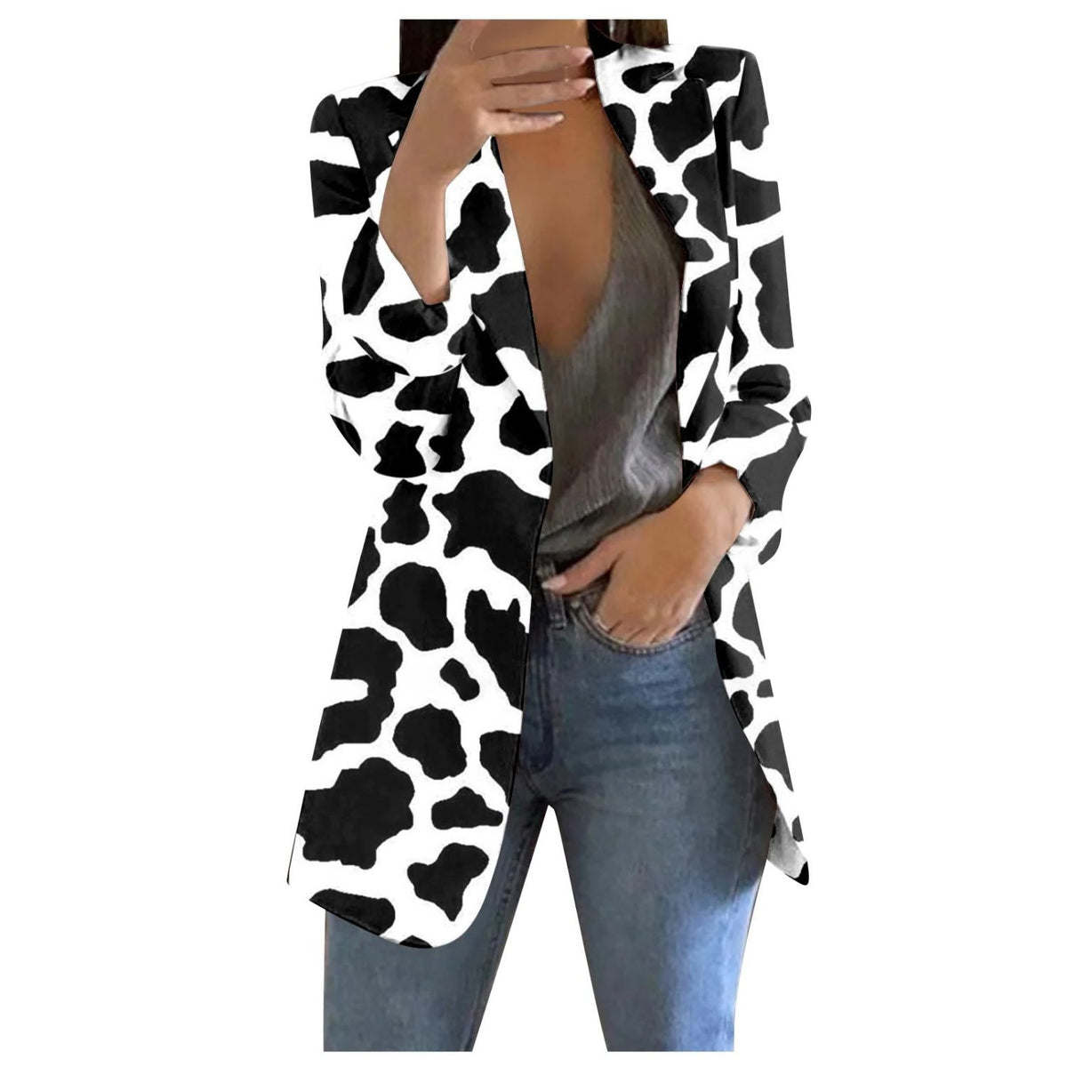 Blazer Cropped Imprimé pour Femme - Noir et blanc