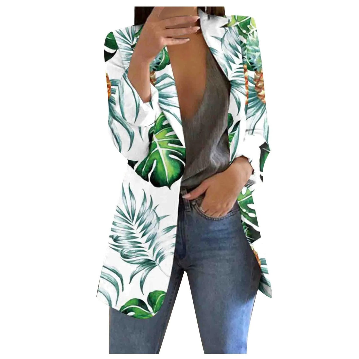 Blazer Cropped Imprimé pour Femme - Blanc-vert