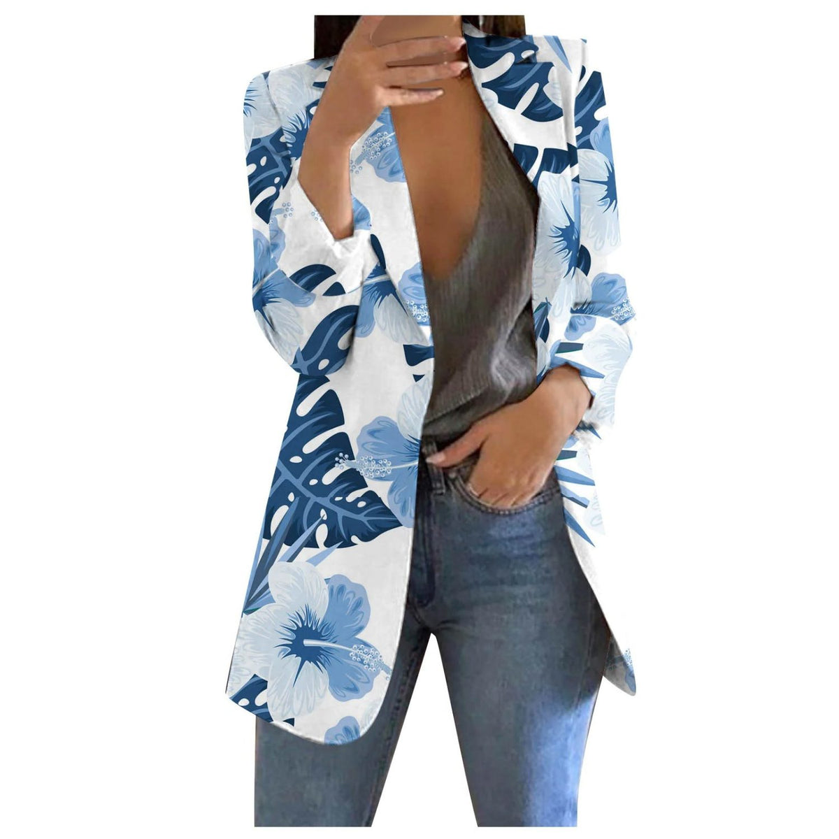 Blazer Cropped Imprimé pour Femme - Bleu