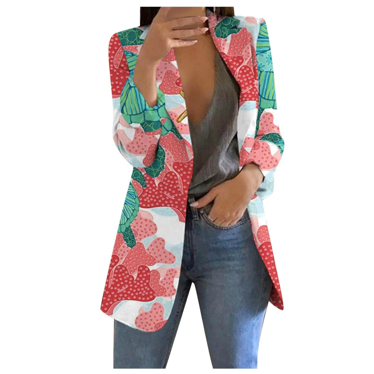 Blazer Cropped Imprimé pour Femme - Rose