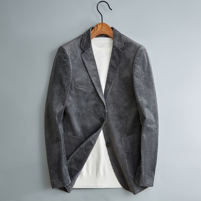 Blazer en Velours Côtelé Revers pour Homme - Gris