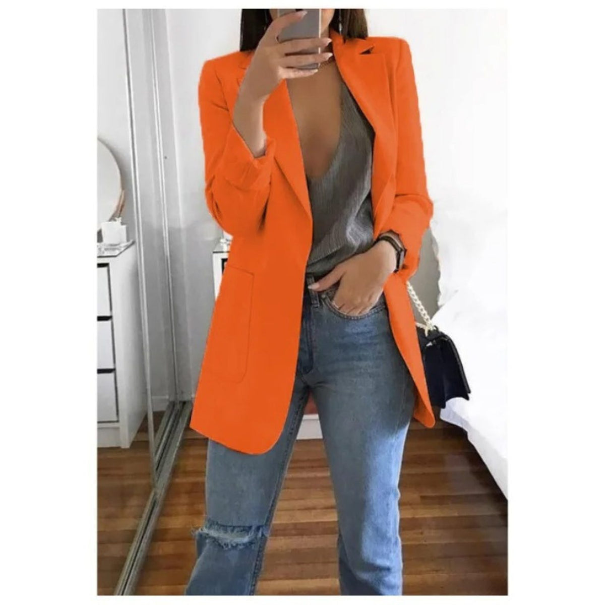 Blazer Long Oversize pour Femme - Orange