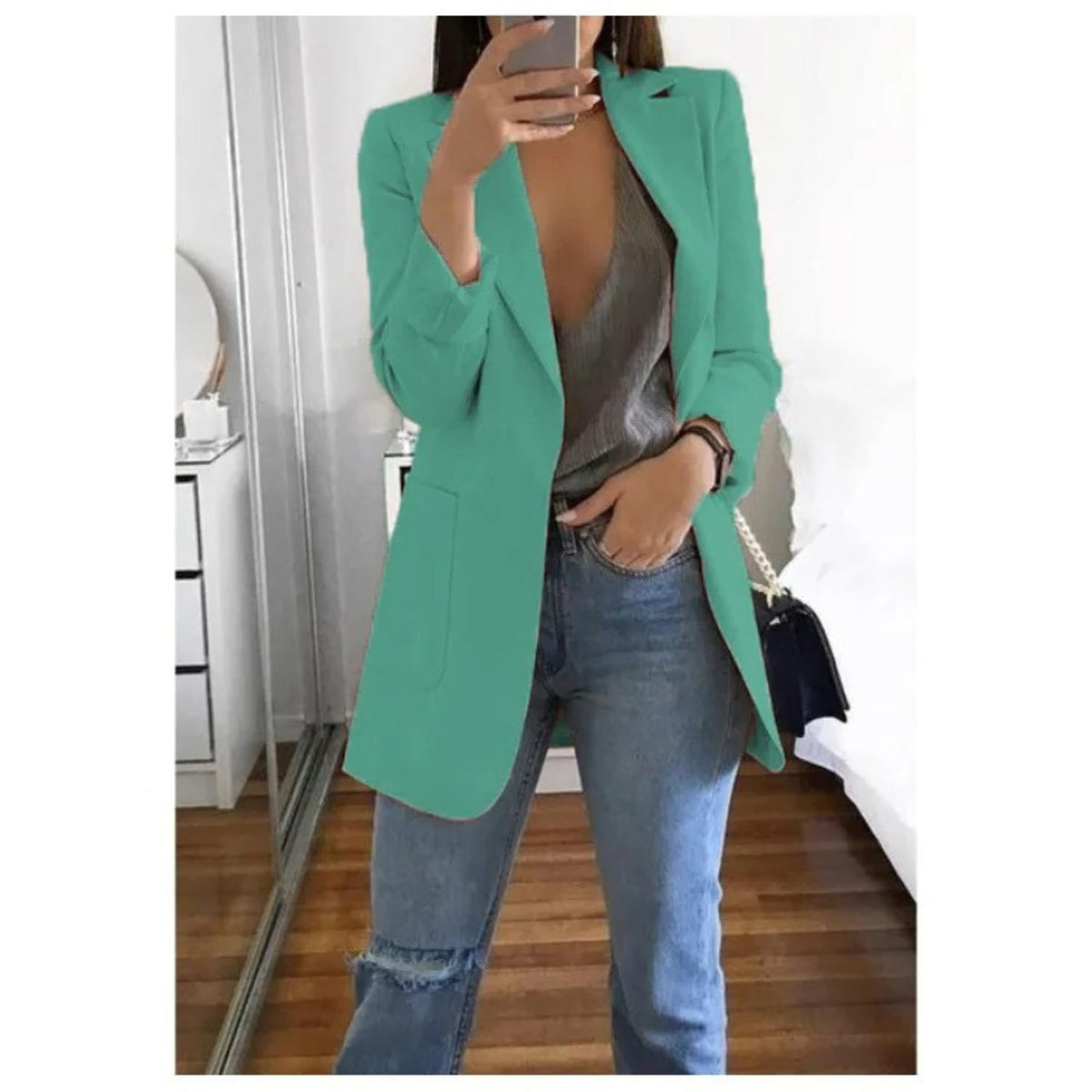 Blazer Long Oversize pour Femme - Bleu ciel