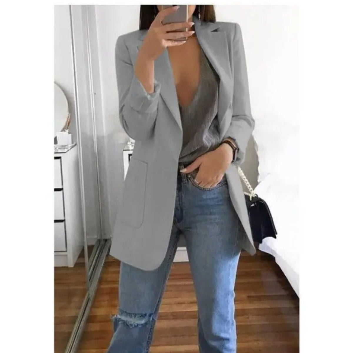 Blazer Long Oversize pour Femme - Gris clair
