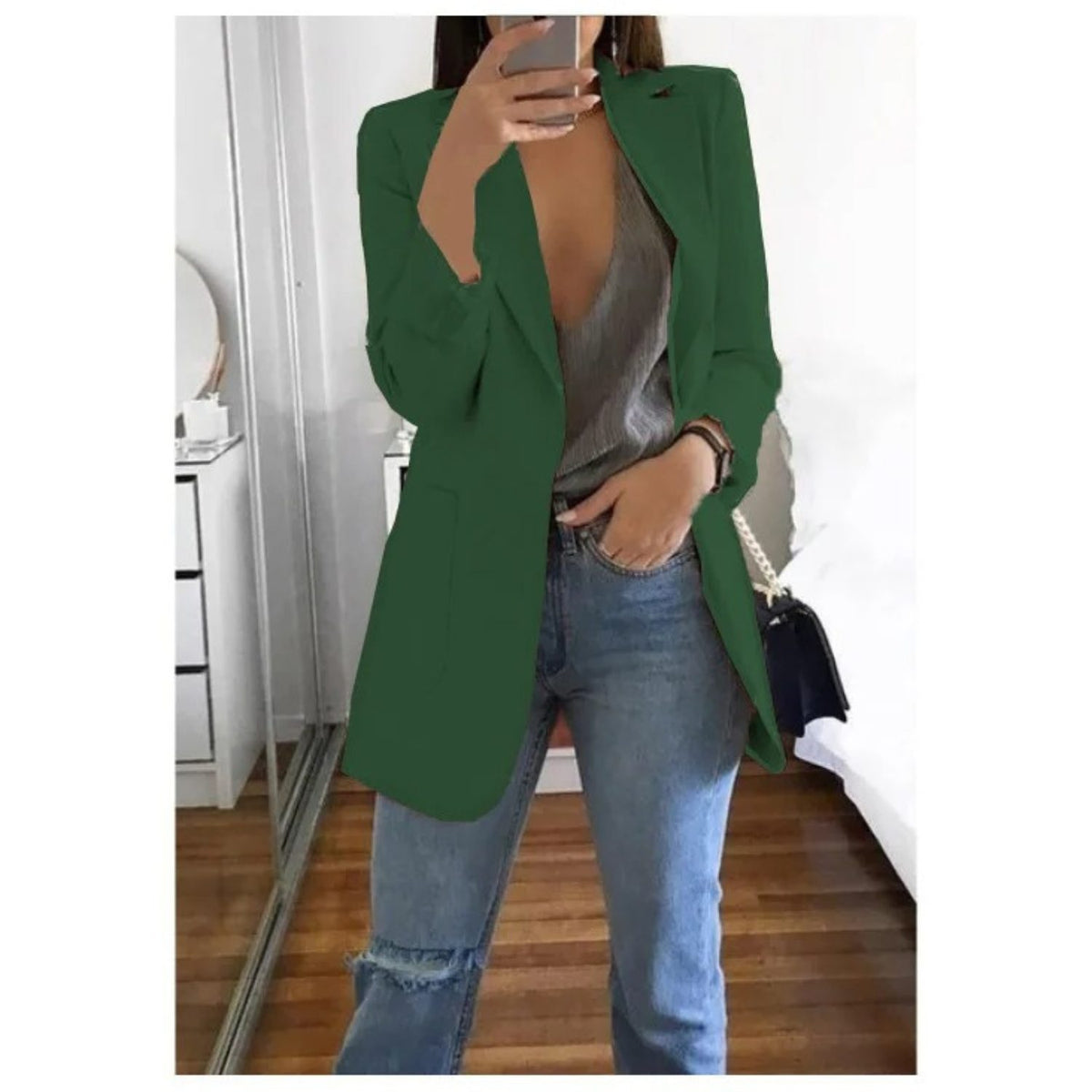 Blazer Long Oversize pour Femme - Vert foncé