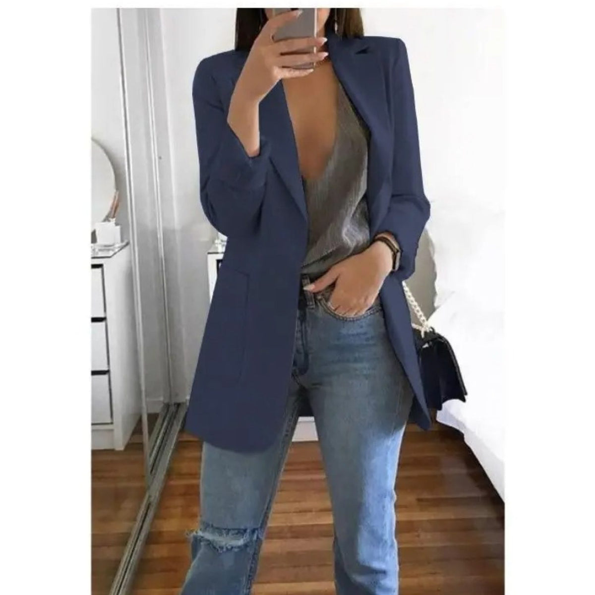 Blazer Long Oversize pour Femme - Bleu foncé