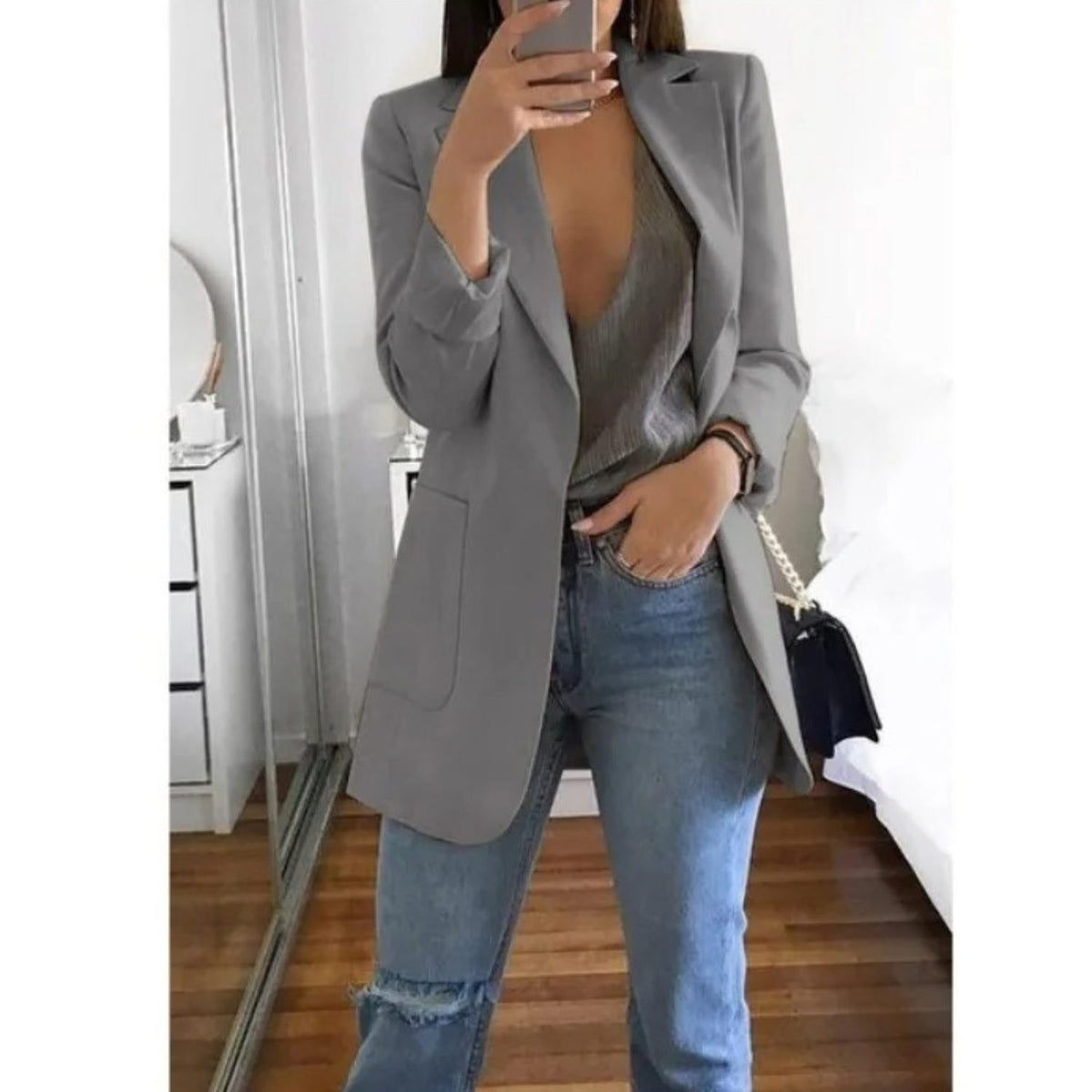 Blazer Long Oversize pour Femme - Gris