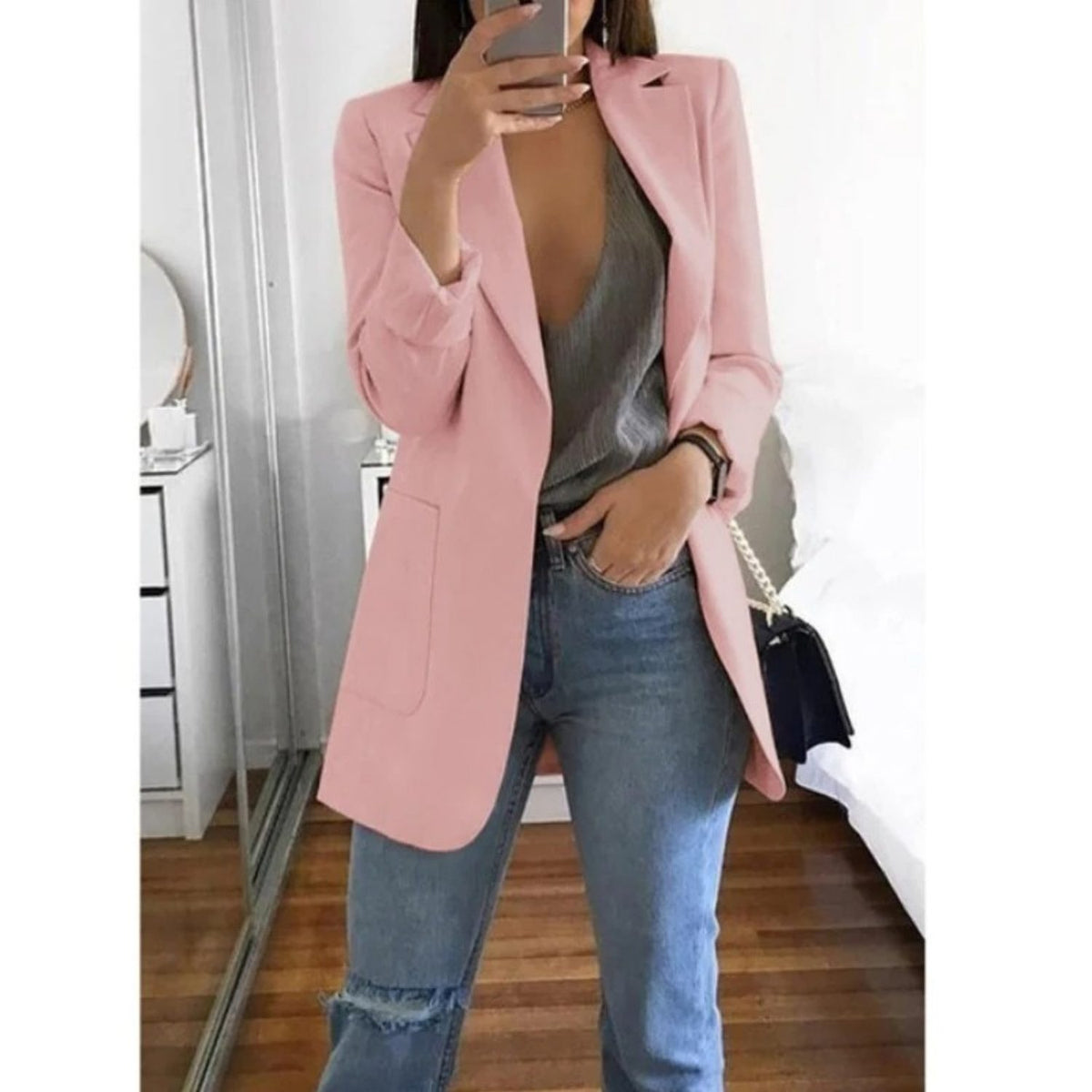 Blazer Long Oversize pour Femme - Rose clair
