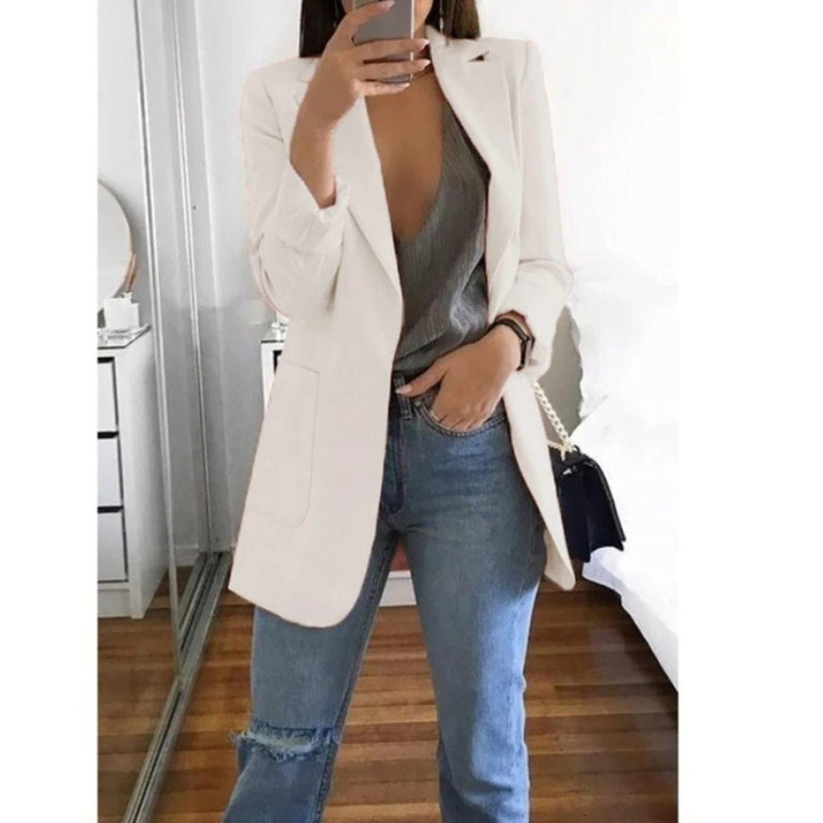Blazer Long Oversize pour Femme - Blanc