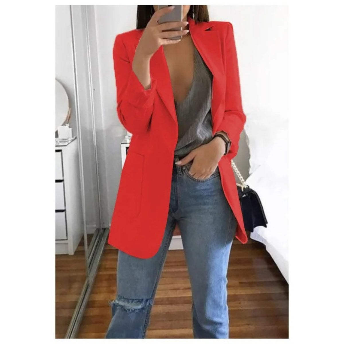 Blazer Long Oversize pour Femme - Rouge