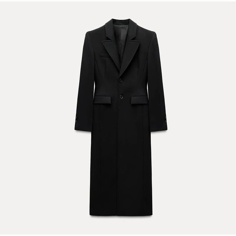 Blazer Long Slim Fit Boutonnage pour Femme - Noir
