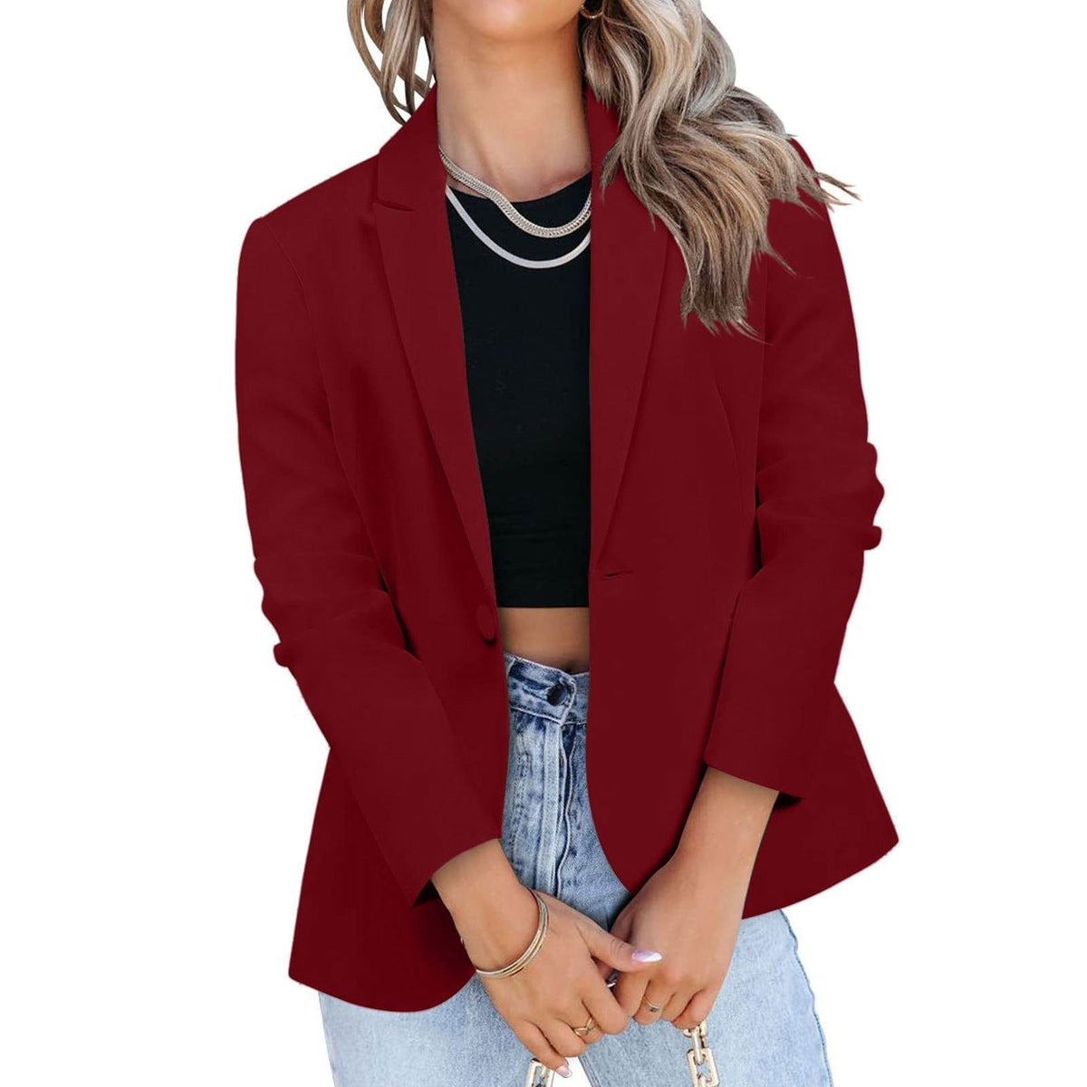 Blazer Oversize avec Poches pour Femme - Rouge vin