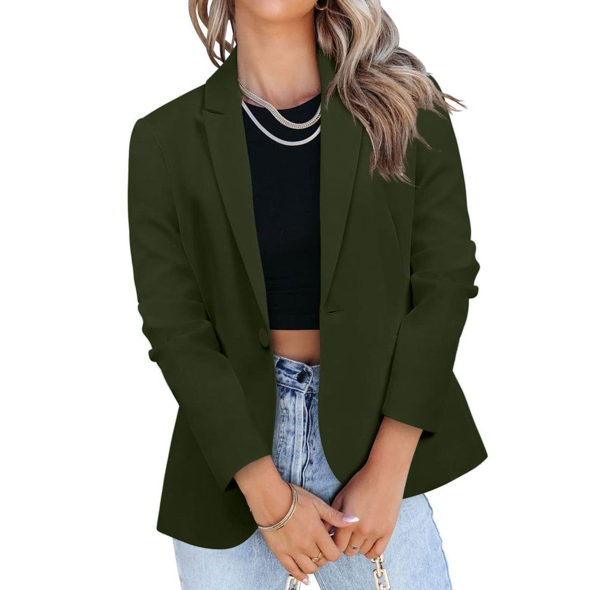 Blazer Oversize avec Poches pour Femme - Vert olive