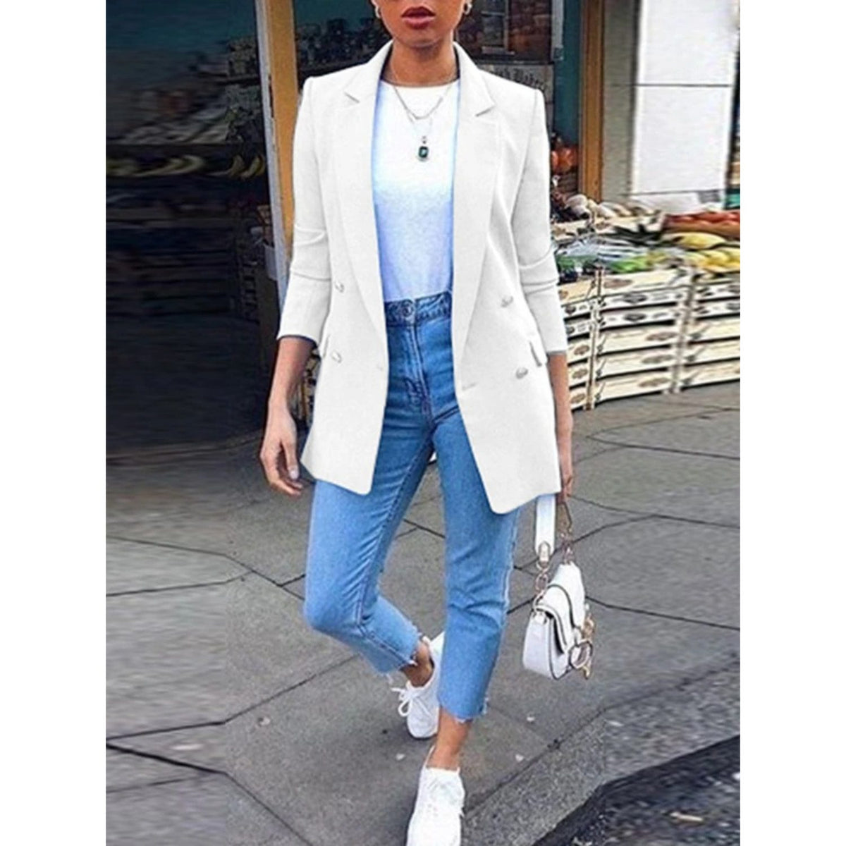 Blazer Oversize à Double Boutonnage pour Femme - Blanc