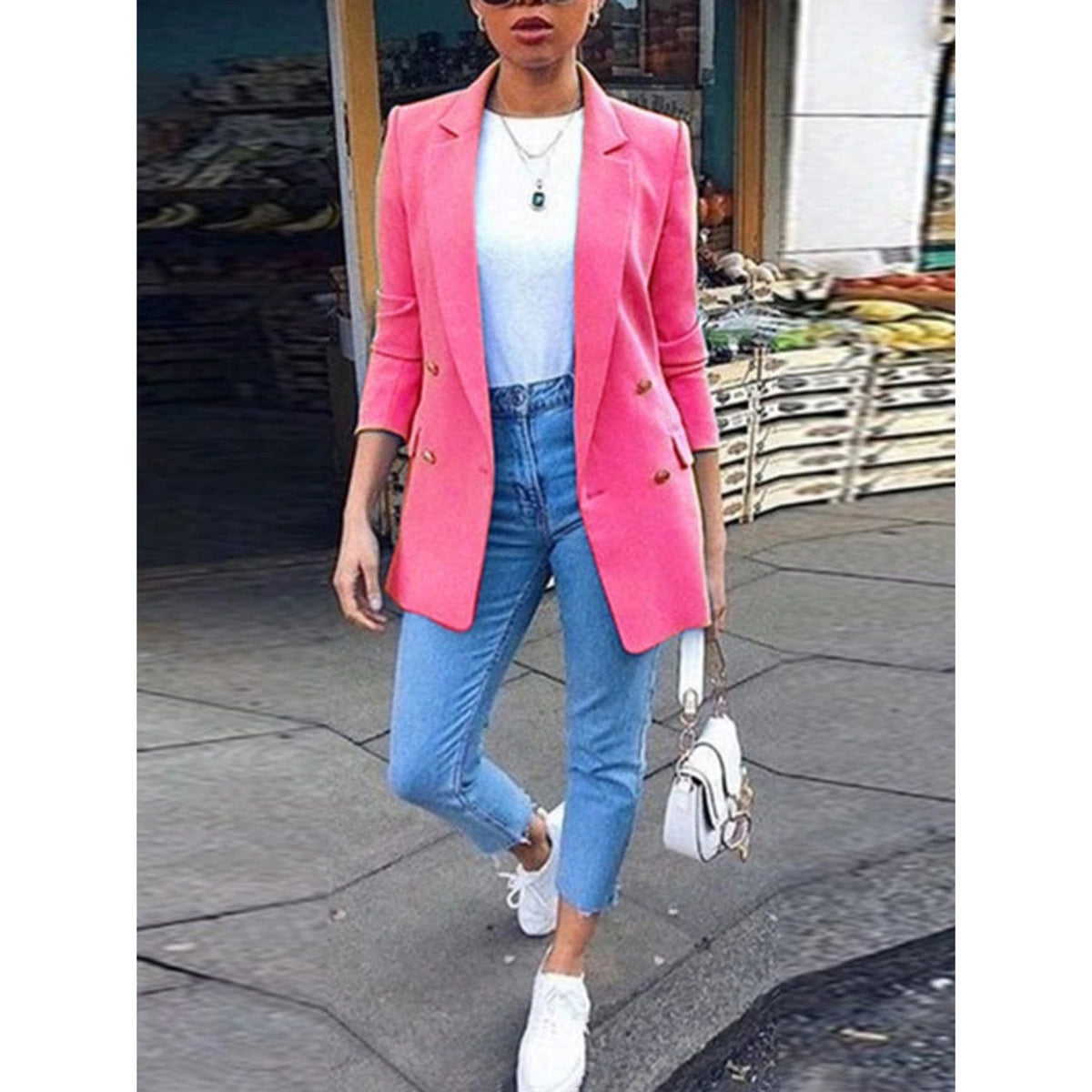 Blazer Oversize à Double Boutonnage pour Femme - Rose