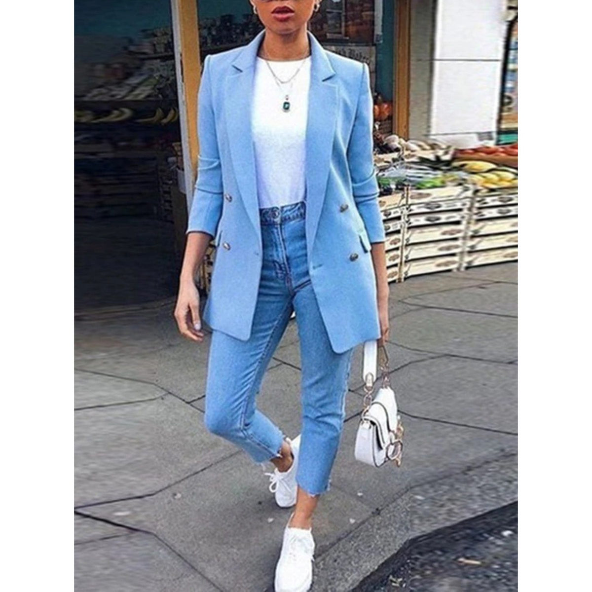 Blazer Oversize à Double Boutonnage pour Femme - Bleu
