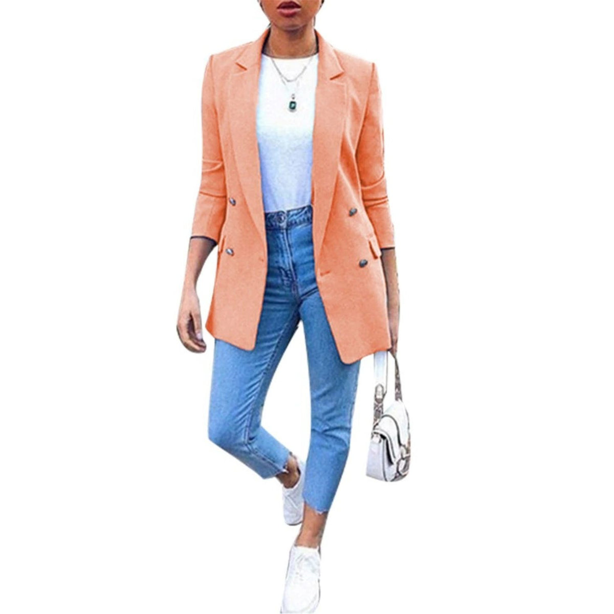 Blazer Oversize à Double Boutonnage pour Femme - Orange