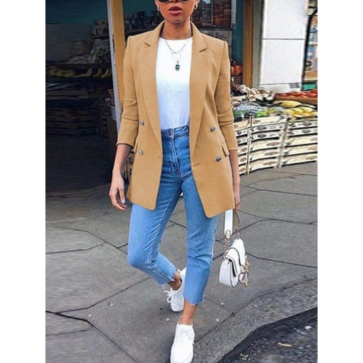 Blazer Oversize à Double Boutonnage pour Femme - Marron
