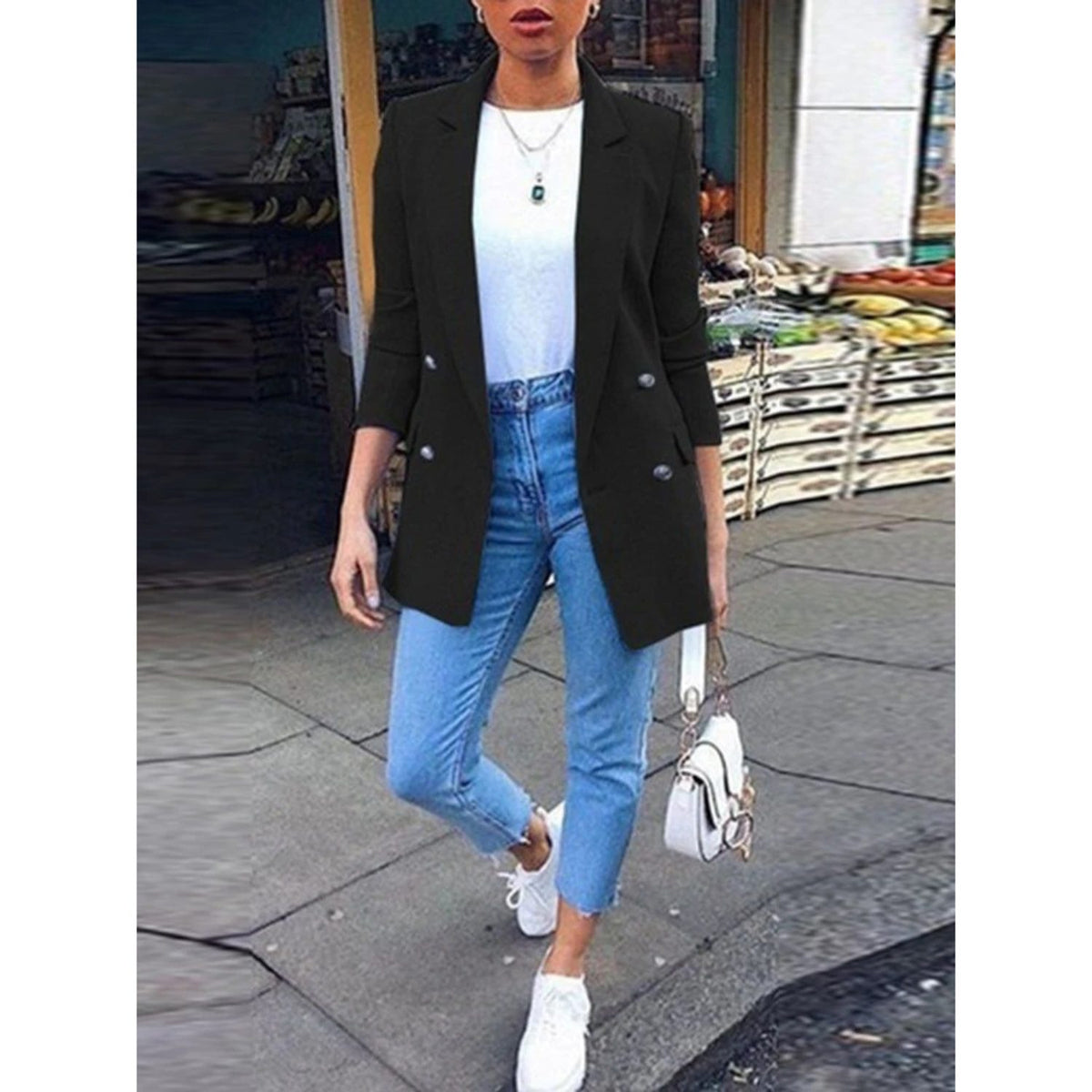 Blazer Oversize à Double Boutonnage pour Femme - Noir