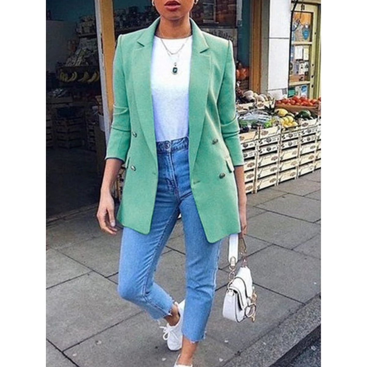 Blazer Oversize à Double Boutonnage pour Femme - Vert Clair