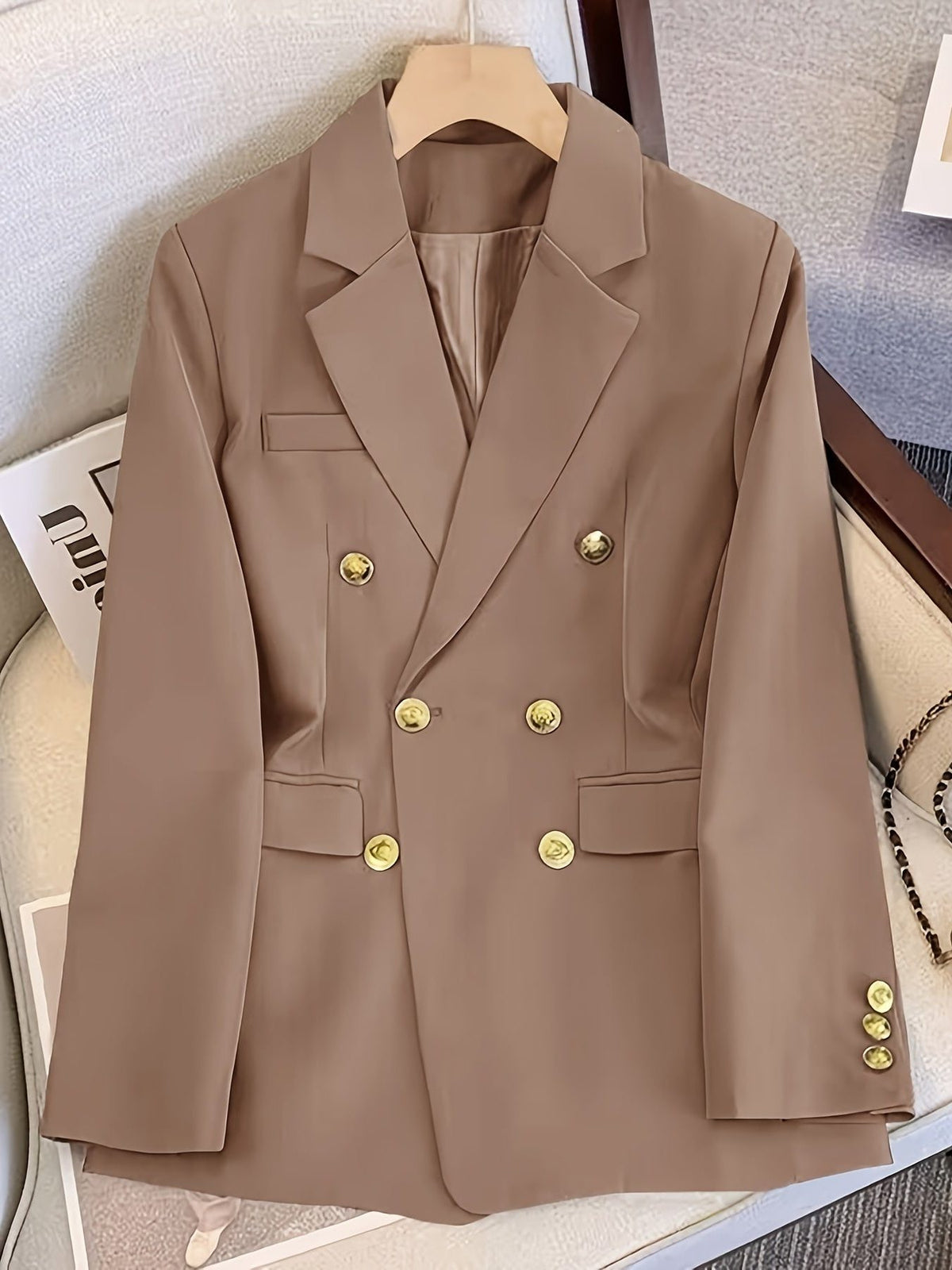 Blazer Slim Fit à Boutons Dorés pour Femme - Marron