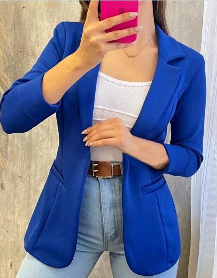 Blazer Taillé avec Poches pour Femme - Bleu