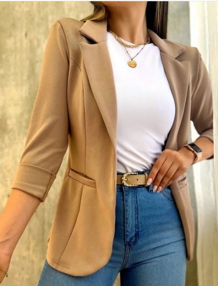 Blazer Taillé avec Poches pour Femme - Kaki