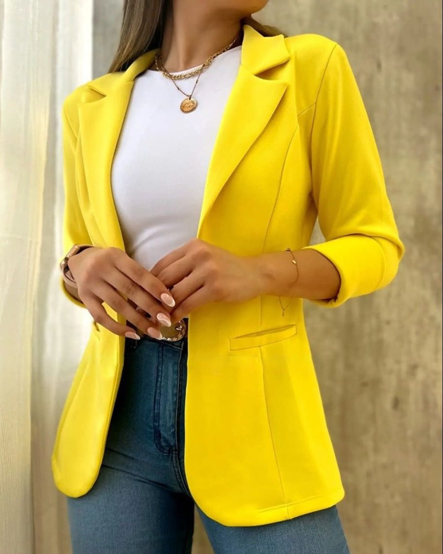 Blazer Taillé avec Poches pour Femme - Jaune
