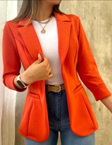 Blazer Taillé avec Poches pour Femme - Rouge