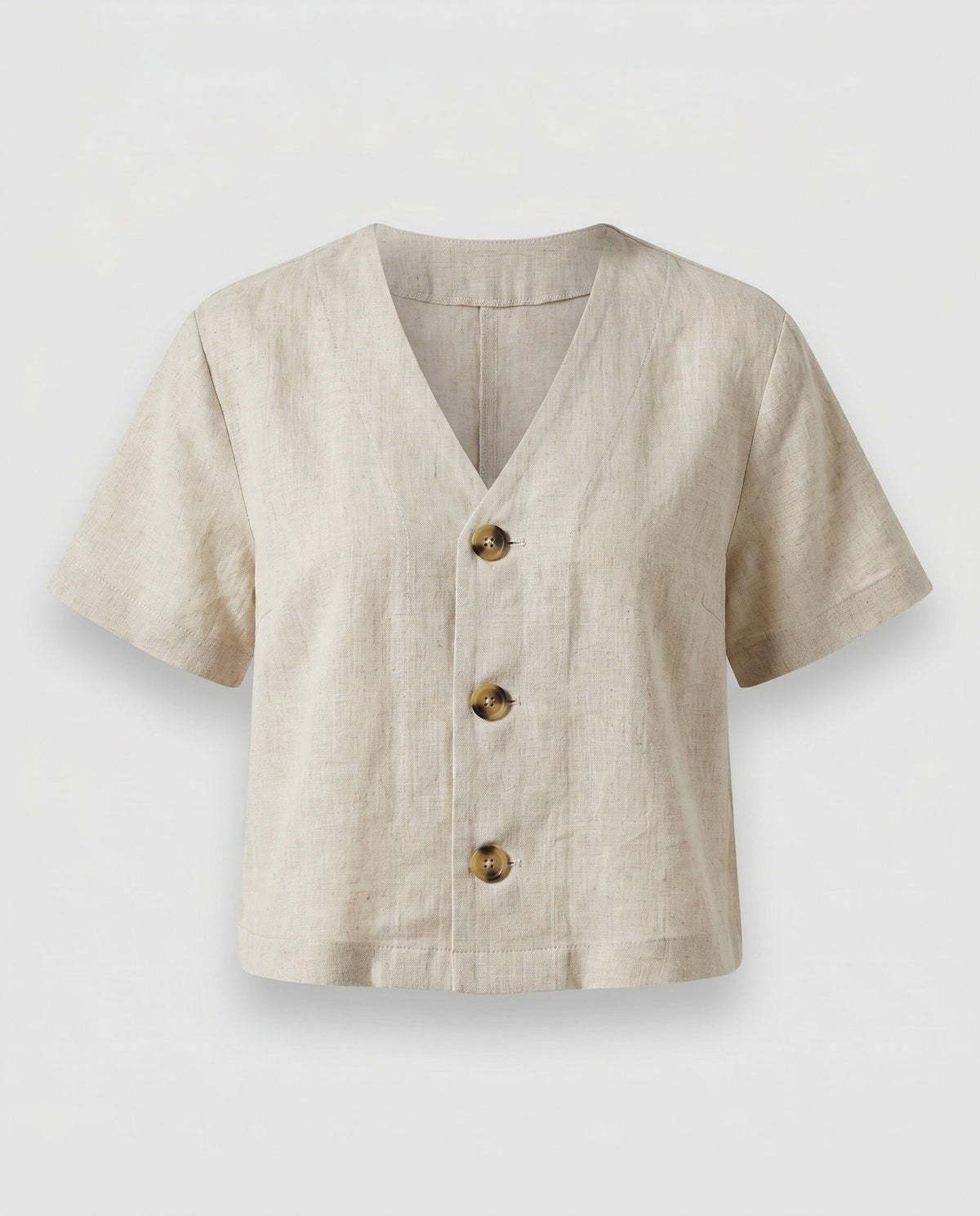 Blouse Courte en Lin avec Col V pour Femme - Lin