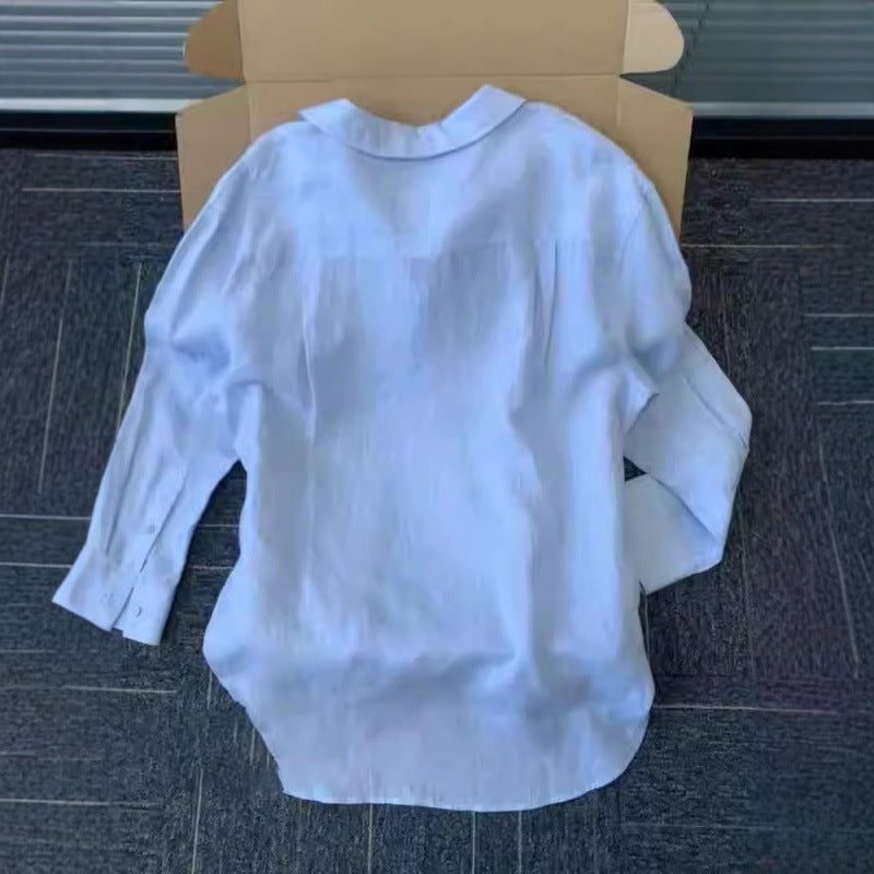 Blouse en Lin à Manches Longues Col Chemise pour Femme