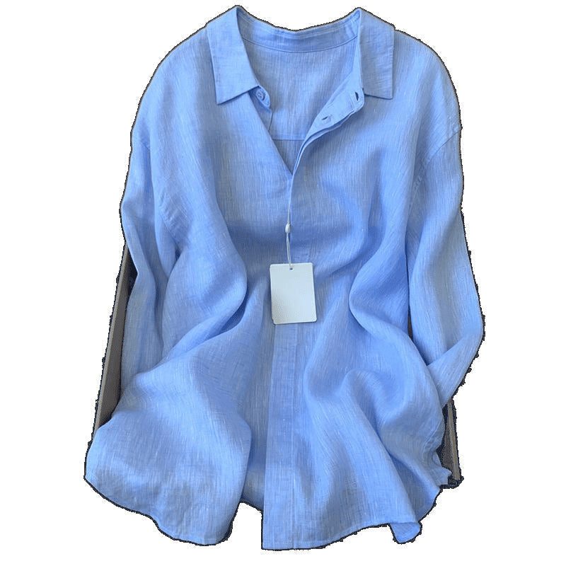 Blouse en Lin à Manches Longues Col Chemise pour Femme - View 2
