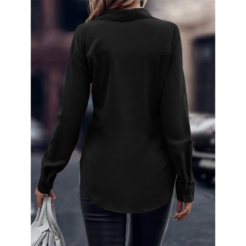 Blouse en Satin avec Col Classique pour Femme - View 12