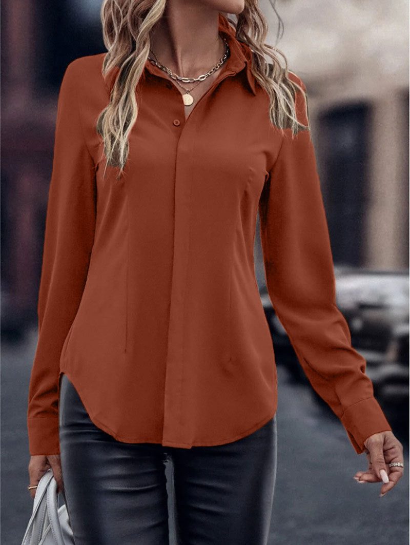 Blouse en Satin avec Col Classique pour Femme - View 13