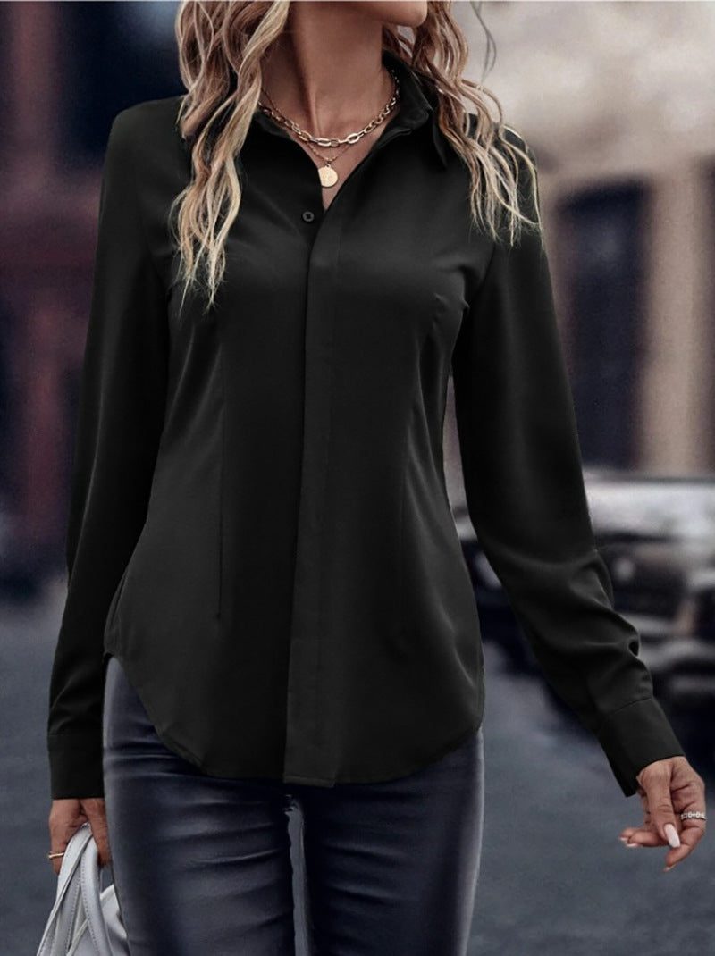 Blouse en Satin avec Col Classique pour Femme - View 14